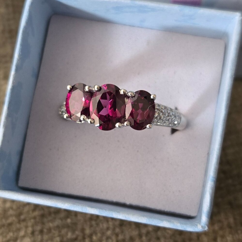 Garnet ring, 925 silver, size 10
